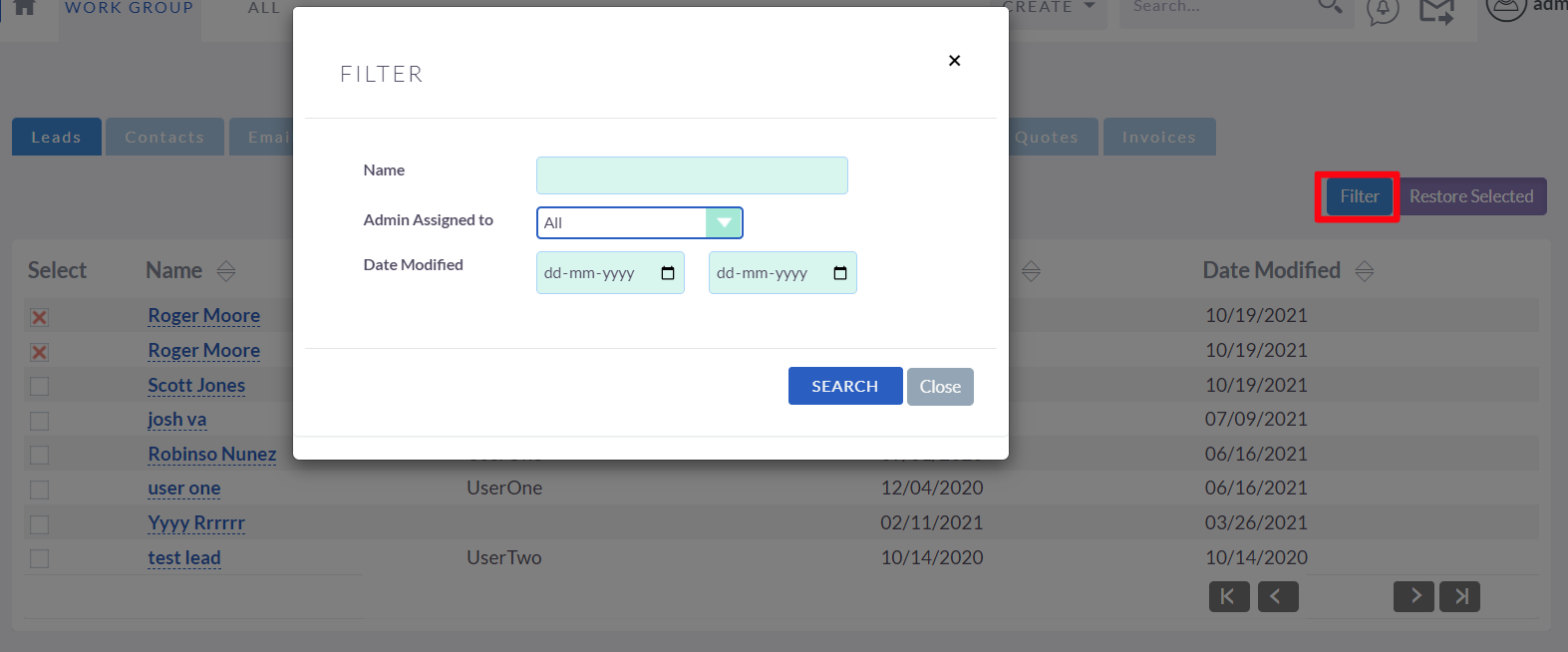 Search and Filter Options